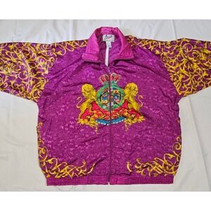 Vtg Argee Luxury Lion Crest Windbreaker Short Sleeve Zip Up Jacket Womens Lg 90s